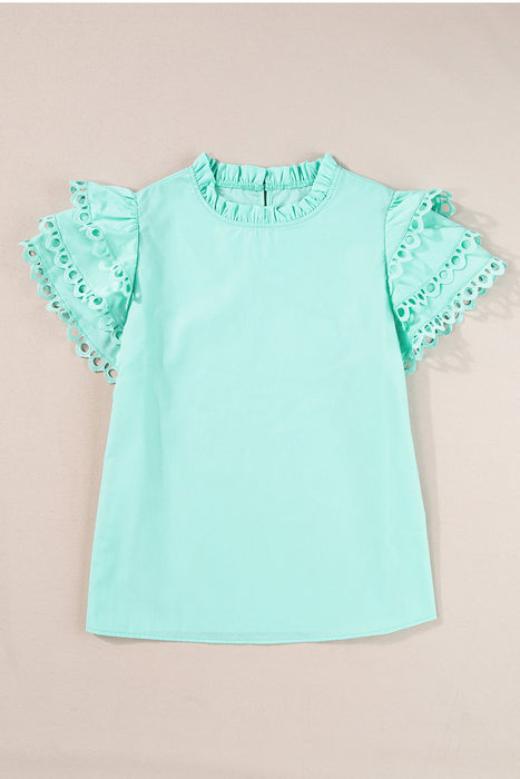 Layered Ric Rac Cap Sleeve Filled Neck Blouse