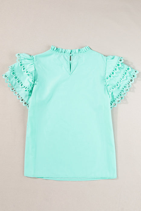 Layered Ric Rac Cap Sleeve Filled Neck Blouse