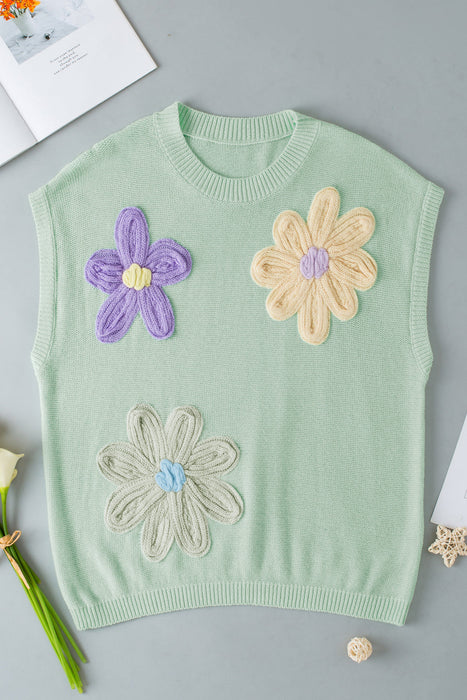 Crochet Flower Knit Short Sleeve Sweater Top