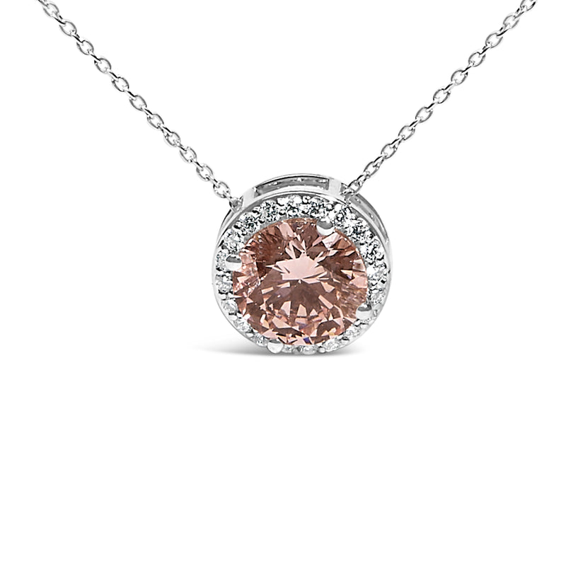Bids.com 14K White Gold 2 3/8 Cttw Lab Grown Pink Diamond Solitaire with Halo Pendant Necklace - 17" Inches Necklaces
