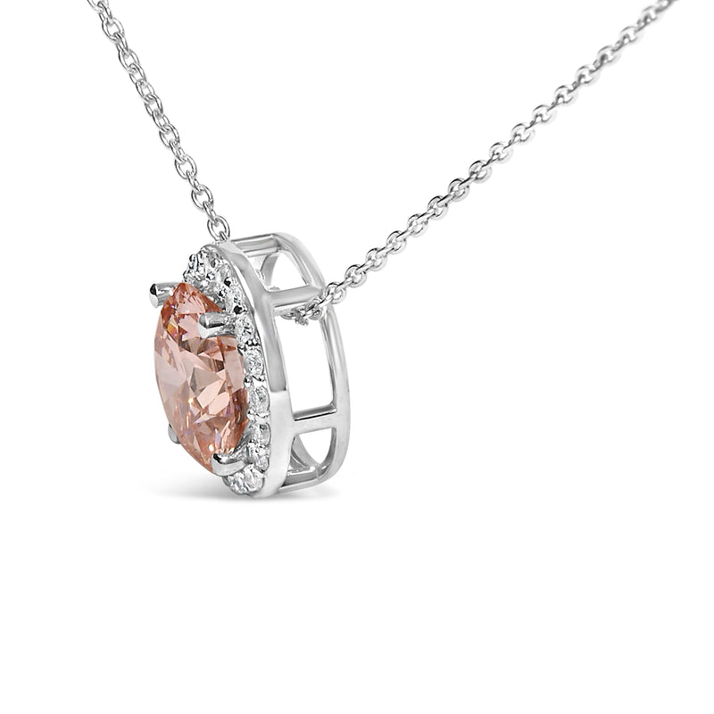Bids.com 14K White Gold 2 3/8 Cttw Lab Grown Pink Diamond Solitaire with Halo Pendant Necklace - 17" Inches Necklaces