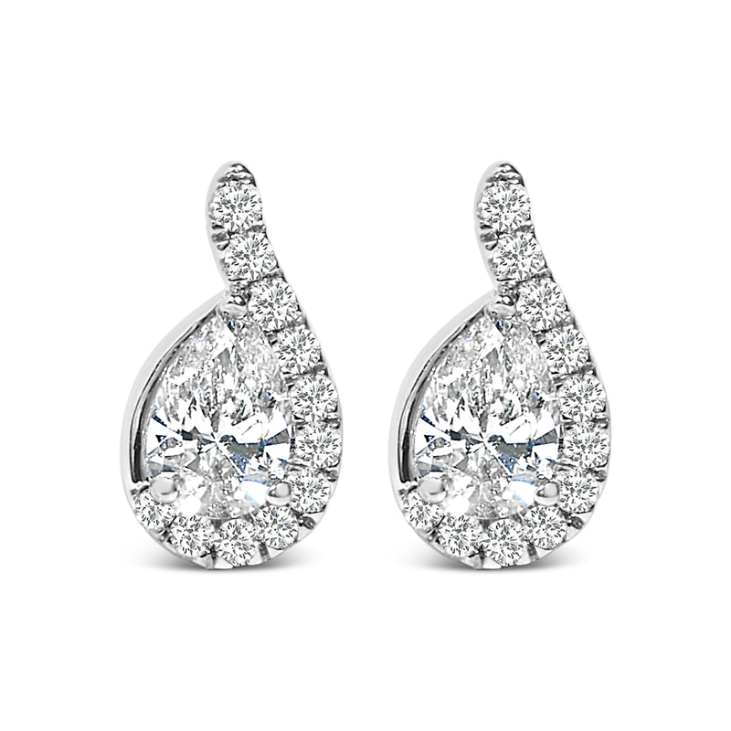 Bids.com 14K White Gold 5/8 Cttw Lab Grown Diamond Tear Drop Halo Stud Earring Earrings