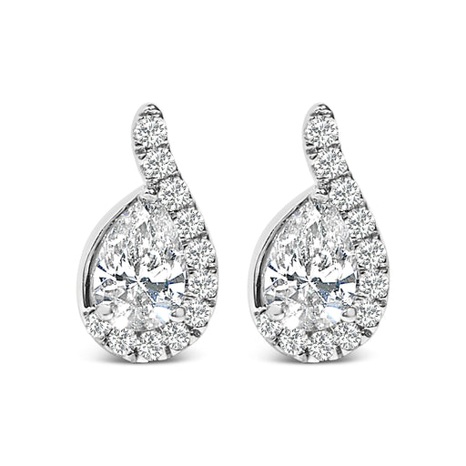 Bids.com 14K White Gold 5/8 Cttw Lab Grown Diamond Tear Drop Halo Stud Earring Earrings