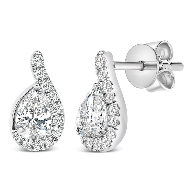 Bids.com 14K White Gold 5/8 Cttw Lab Grown Diamond Tear Drop Halo Stud Earring Earrings