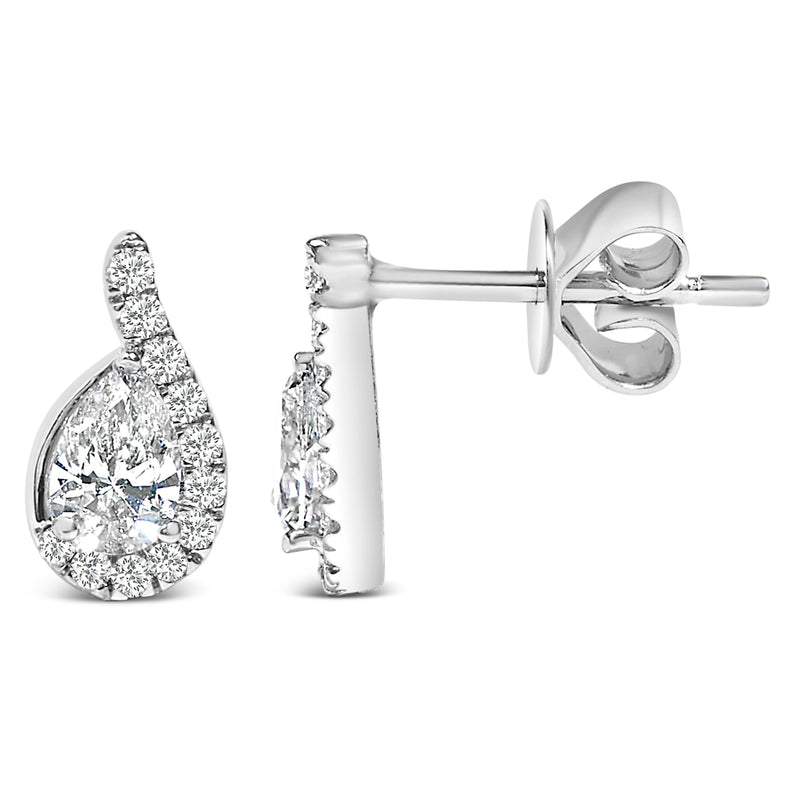 Bids.com 14K White Gold 5/8 Cttw Lab Grown Diamond Tear Drop Halo Stud Earring Earrings