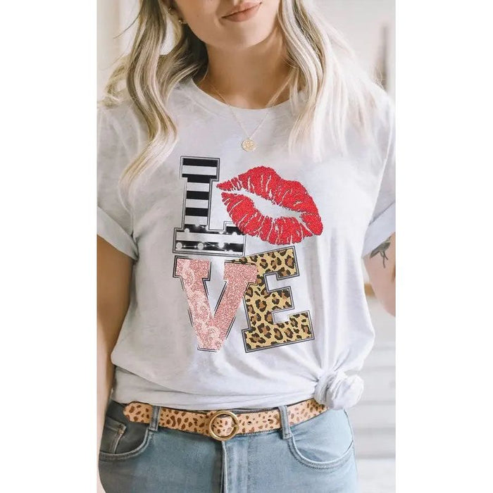 Love Multi Pattern Valentines Day Graphic Tee