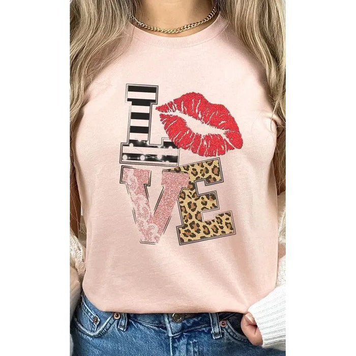 Love Multi Pattern Valentines Day Graphic Tee