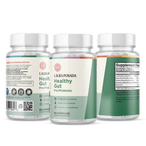 Suplementos Laura Posada by The Brand Atelier Healthy Gut | Pre-Probióticos para Reducir Inflamación y Mejorar Flora Intestinal