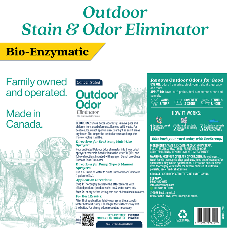 EcoStrong Outdoor Odor Eliminator Pet & Animal > Outdoor Odor White Smoke 1 Gallon Jug and Multi Use Sprayer,1 Gallon Jug,32 oz Sprayer Bottle and 1 Gallon Refill,32 oz Sprayer Bottle,10 x 2 oz Shots and Sprayer Bottle,5 Gallon Pail