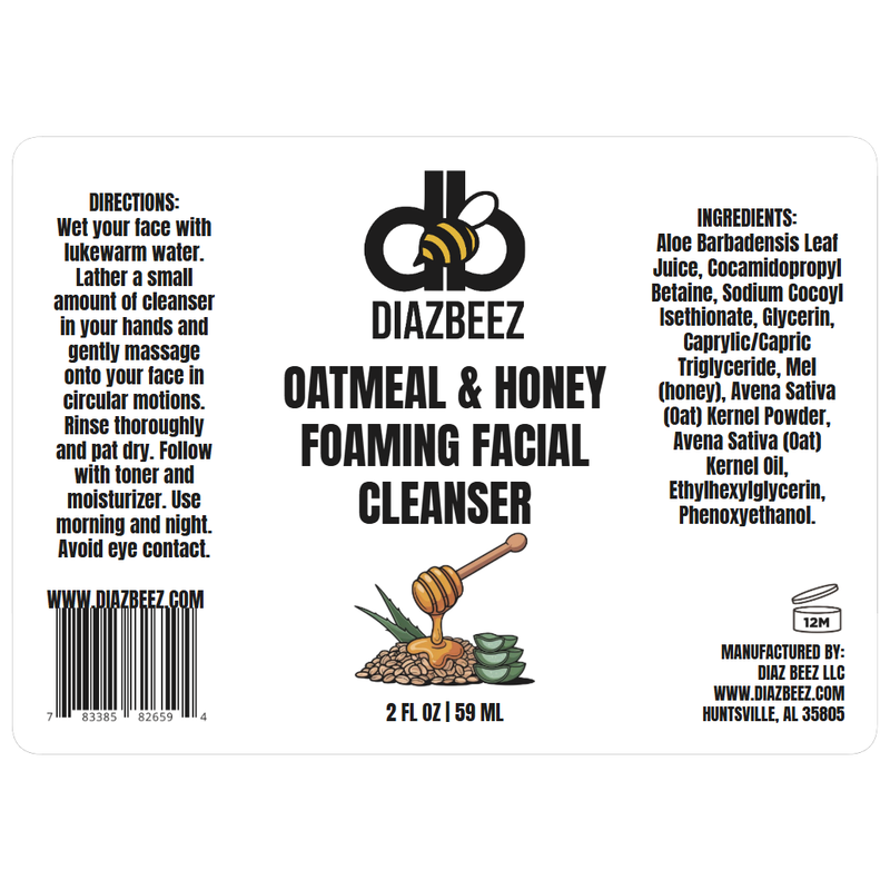 Diaz Beez Oatmeal & Honey Foaming Facial Cleanser Face Cleanser