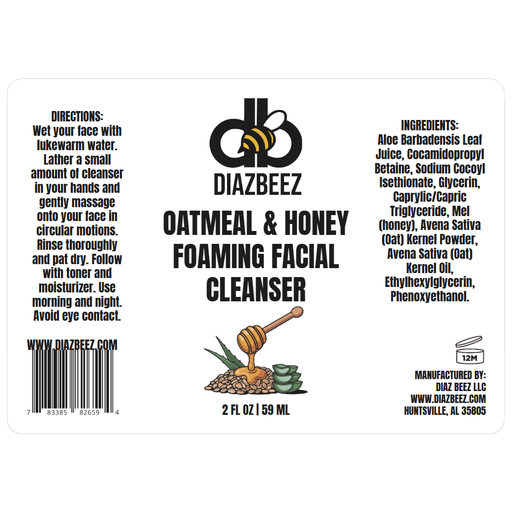 Diaz Beez Oatmeal & Honey Foaming Facial Cleanser Face Cleanser