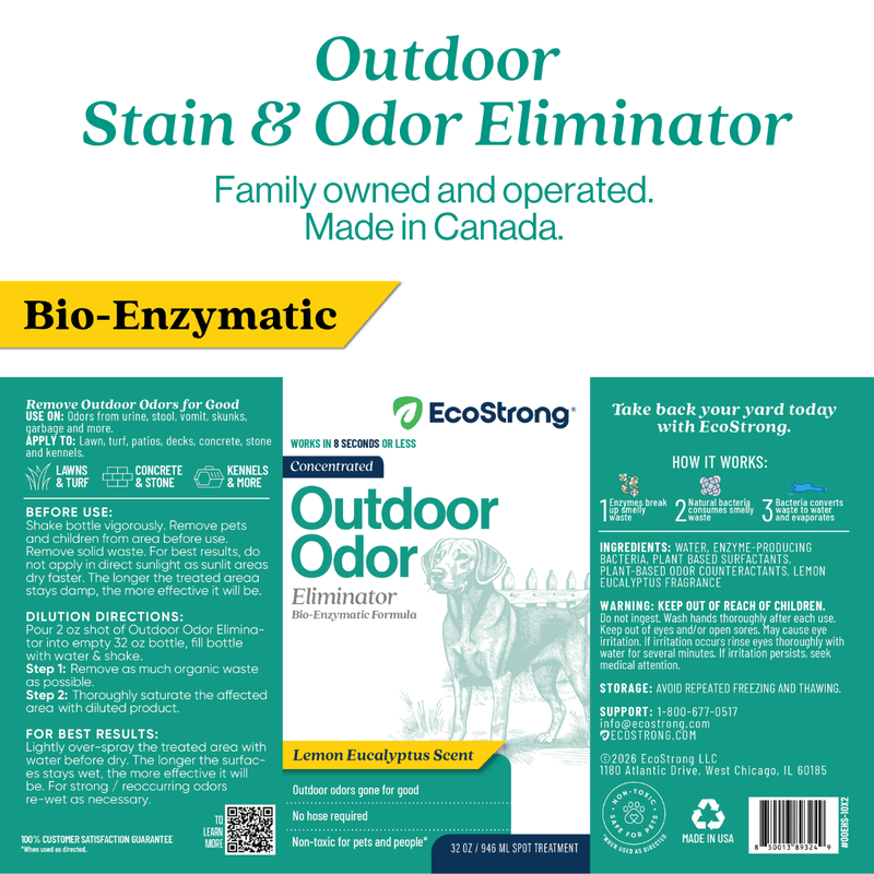 EcoStrong Outdoor Odor Eliminator Pet & Animal > Outdoor Odor White Smoke 1 Gallon Jug and Multi Use Sprayer,1 Gallon Jug,32 oz Sprayer Bottle and 1 Gallon Refill,32 oz Sprayer Bottle,10 x 2 oz Shots and Sprayer Bottle,5 Gallon Pail