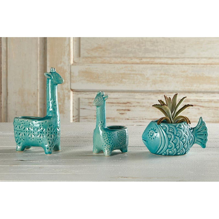 The Bullish Store - The Bullish Store - Lake Blue Giraffe Planter | Small Ceramic Succulents Pot | 6" Tall