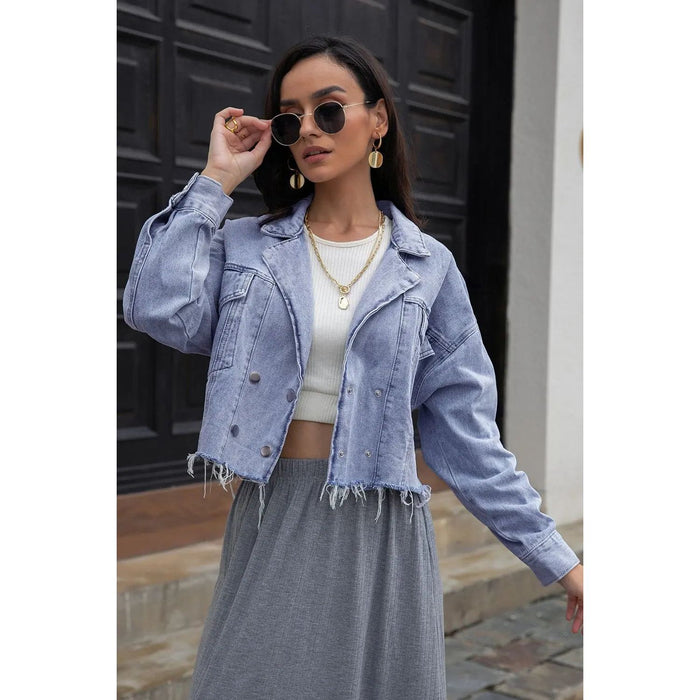 Lapel Collar Long Sleeve Denim Jacket