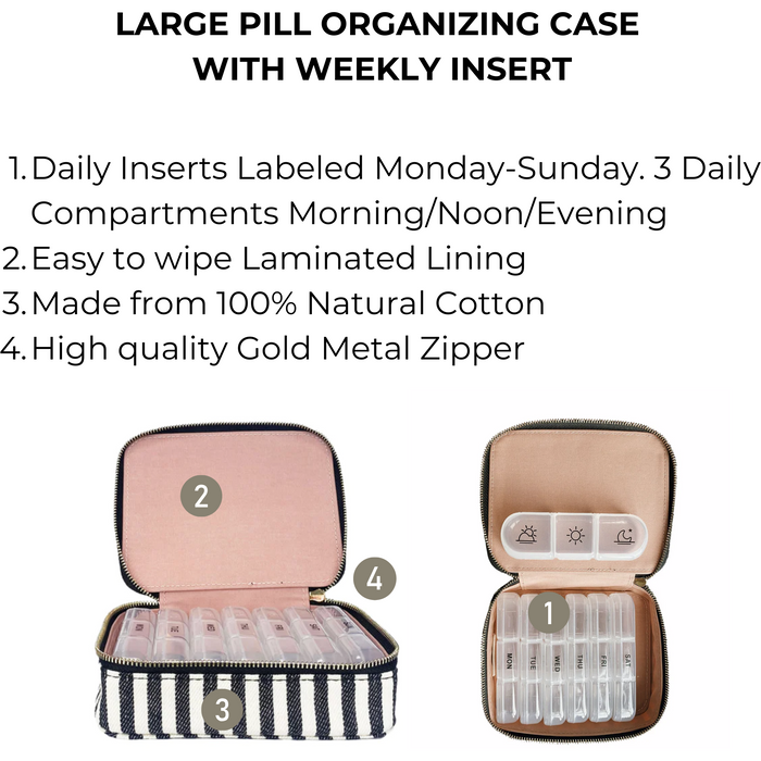 Bag-All - Large Pill Organizing Case With Weekly Insert, Striped