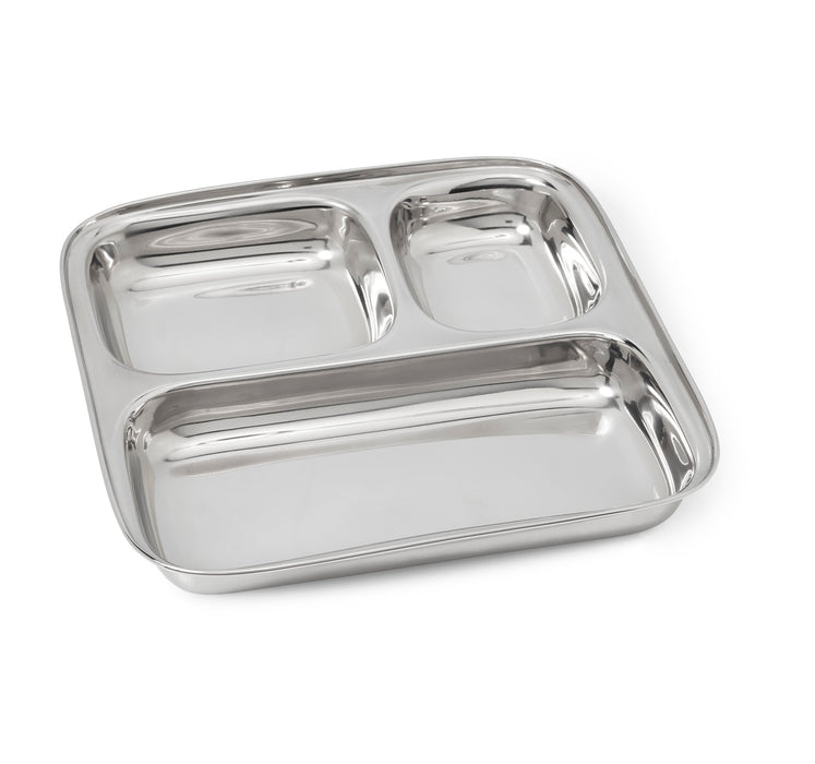 Large 3-Section Square Plate | Stainless Steel Divided Tray