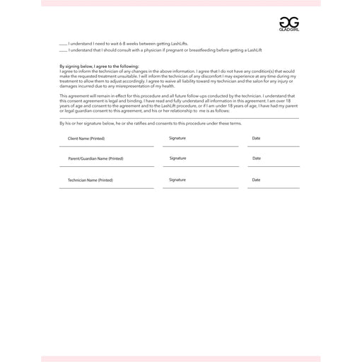 GladGirl LashLift Consent Form - 25 Per Quantity Marketing
