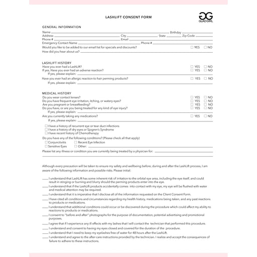 GladGirl Downloadable LashLift Consent Form Marketing