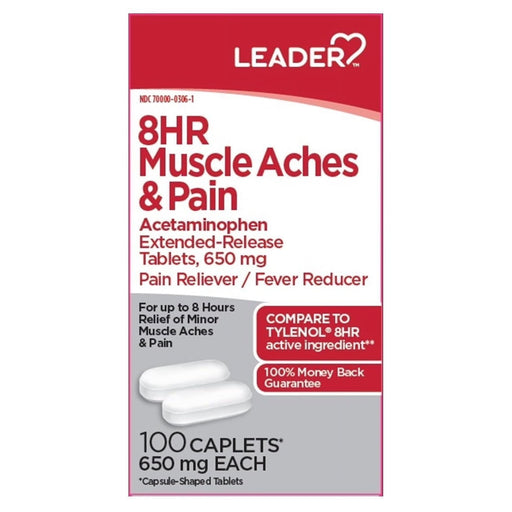 Leader Leader 8-Hour Muscle Ache & Pain Relief 650mg - 100 Caplets Medicine & Drugs White Smoke
