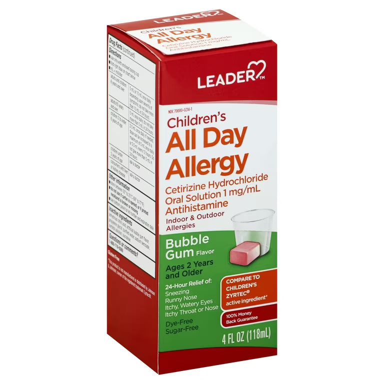 Leader Leader Children's Allergy Relief Liquid, Dye-Free & Alcohol-Free, Bubble Gum Flavor, 4 fl oz Medicine & Drugs