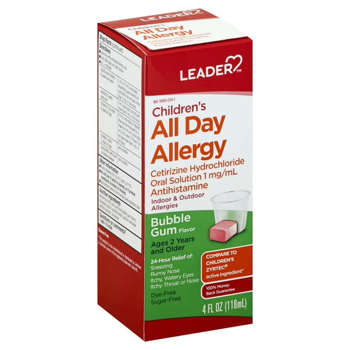 Leader Leader Children's Allergy Relief Liquid, Dye-Free & Alcohol-Free, Bubble Gum Flavor, 4 fl oz Medicine & Drugs