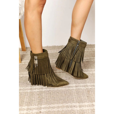 Legend Women's Tassel Wedge Heel Ankle Booties