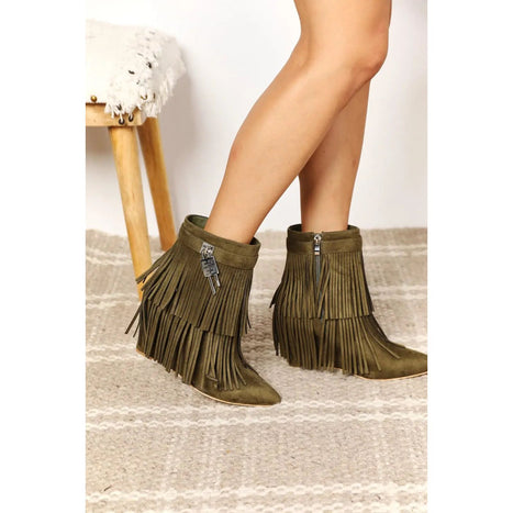 Legend Women's Tassel Wedge Heel Ankle Booties