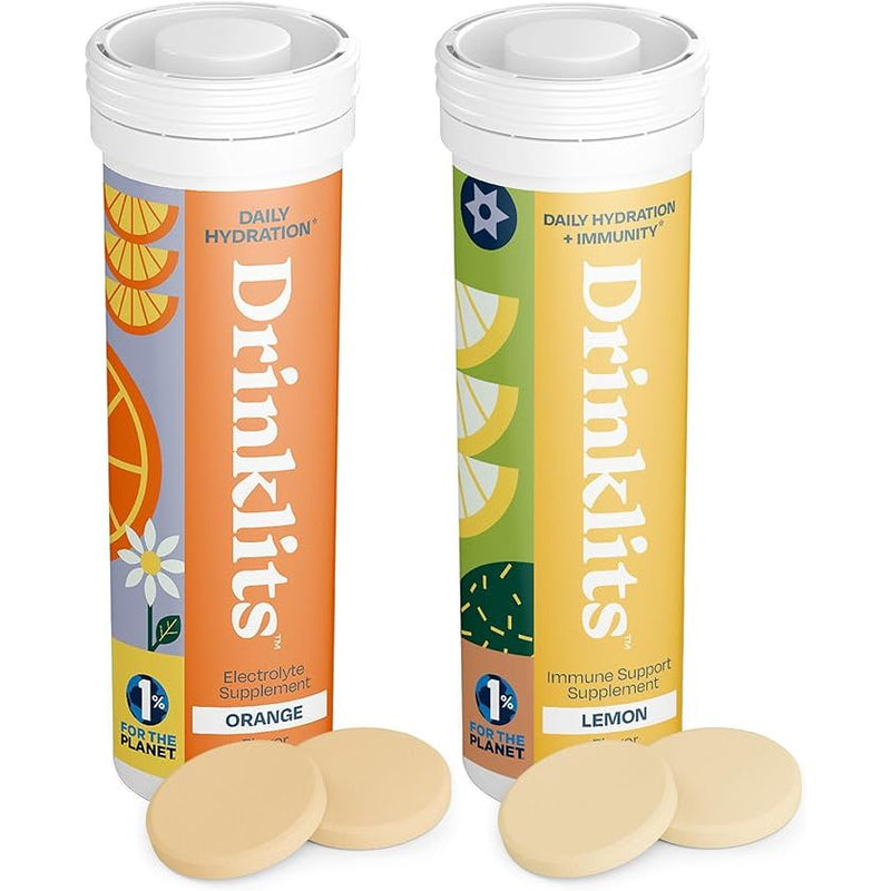 Drinklits Orange & Lemon Flavored Hydration Tablets – (2) Tube Combo Pack Immunity Hydration Electrolyte Tablets