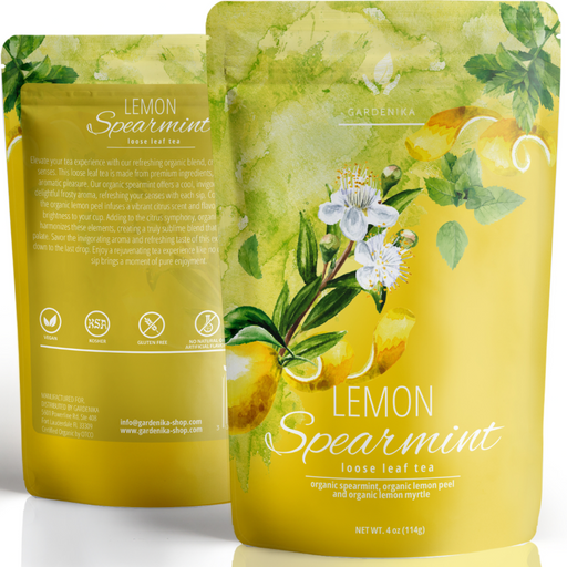 Gardenika Shop Lemon Spearmint Loose Tea, Refreshing & Relaxing Blend with Spearmint & Lemon Peel - Herbal & Caffeine Free - Organic & Kosher Loose Leaf Tea