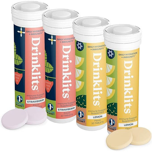 Drinklits Strawberry & Lemon Daily Immune Support Tablets (4) Tube Bundle Hydration Electrolyte Tablets