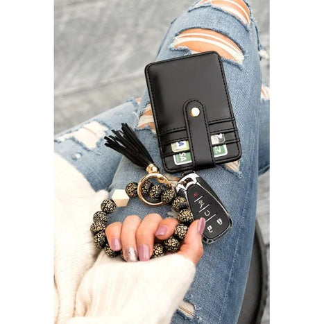 Aili's Corner Leopard Beaded Key Ring Wallet Bracelet