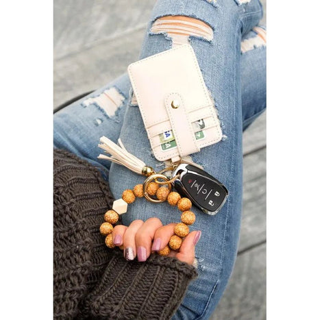 Aili's Corner Leopard Beaded Key Ring Wallet Bracelet