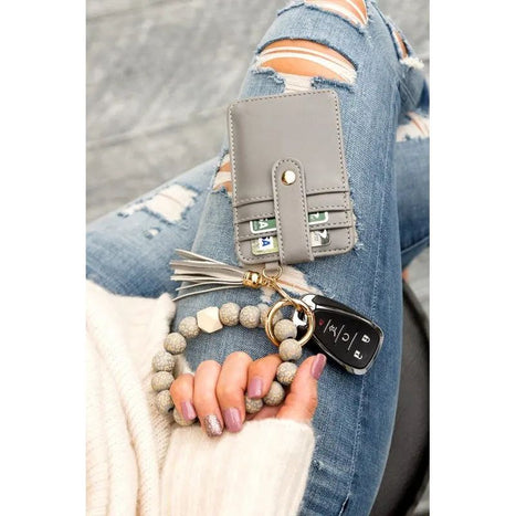 Aili's Corner Leopard Beaded Key Ring Wallet Bracelet