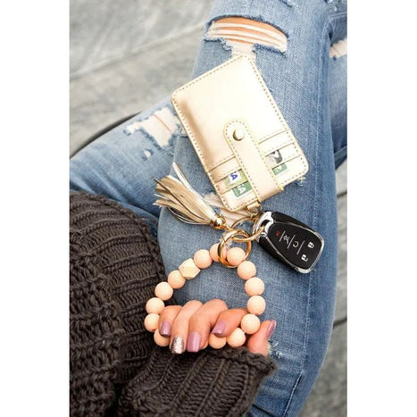 Aili's Corner Leopard Beaded Key Ring Wallet Bracelet