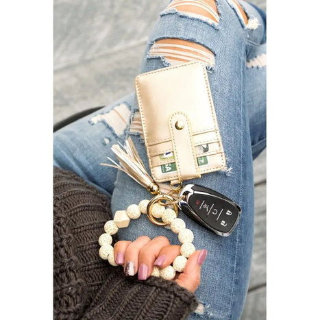 Aili's Corner Leopard Beaded Key Ring Wallet Bracelet