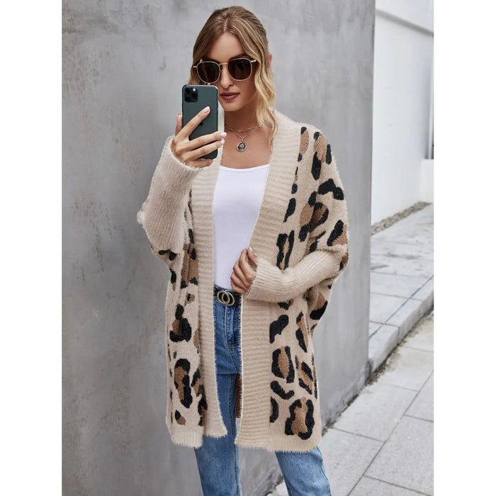 Leopard Pattern Fuzzy Cardigan