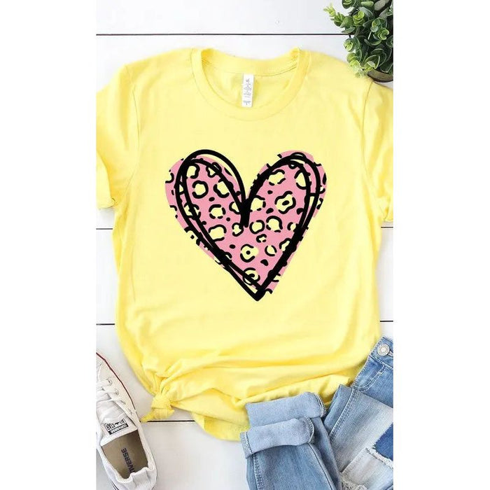 Leopard Pink Heart Graphic Tee