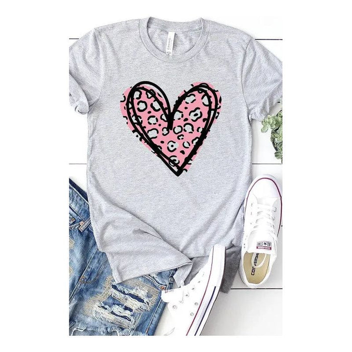 Leopard Pink Heart Graphic Tee