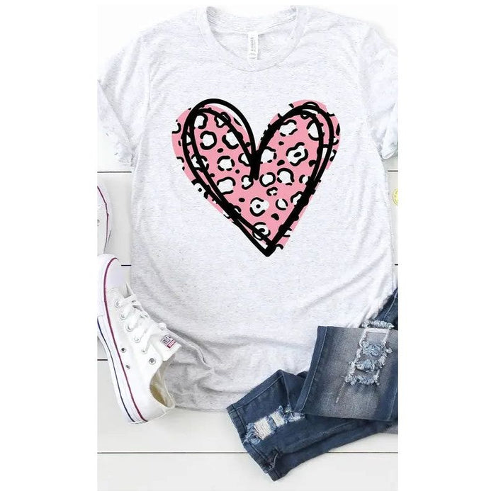 Leopard Pink Heart Graphic Tee