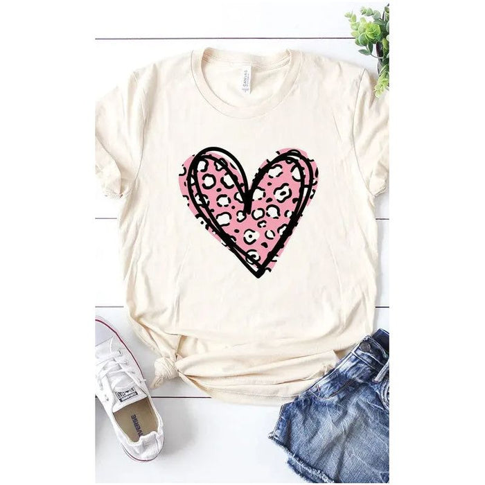 Leopard Pink Heart Graphic Tee