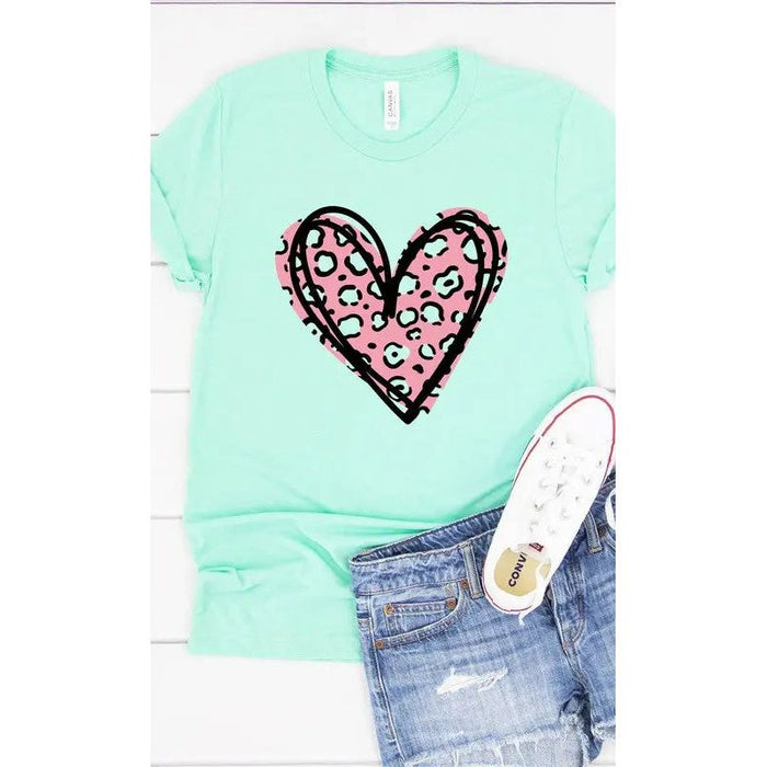 Leopard Pink Heart Graphic Tee