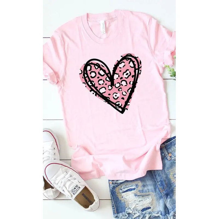 Leopard Pink Heart Graphic Tee