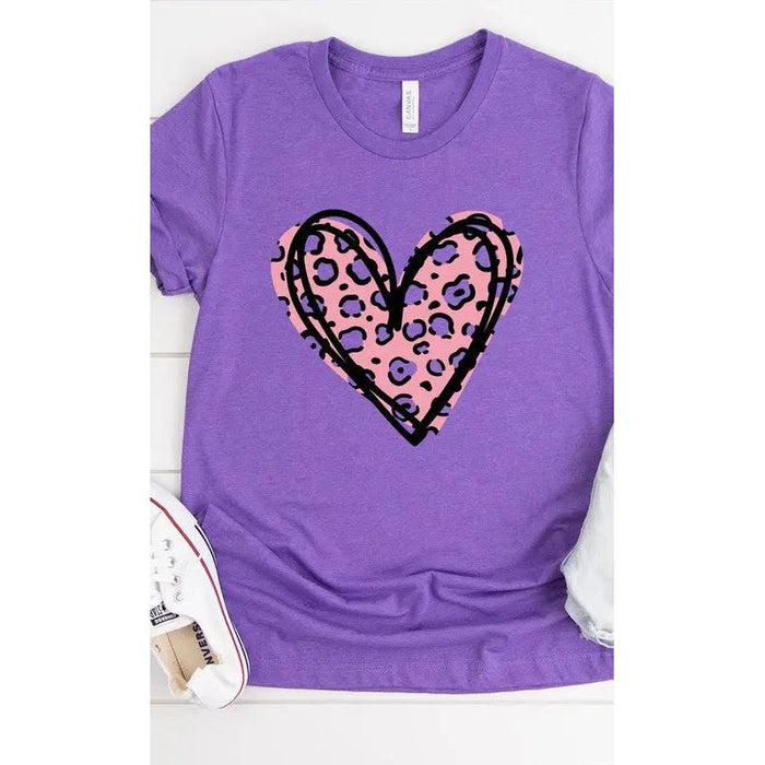 Leopard Pink Heart Graphic Tee