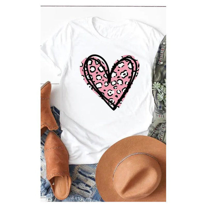 Leopard Pink Heart Graphic Tee