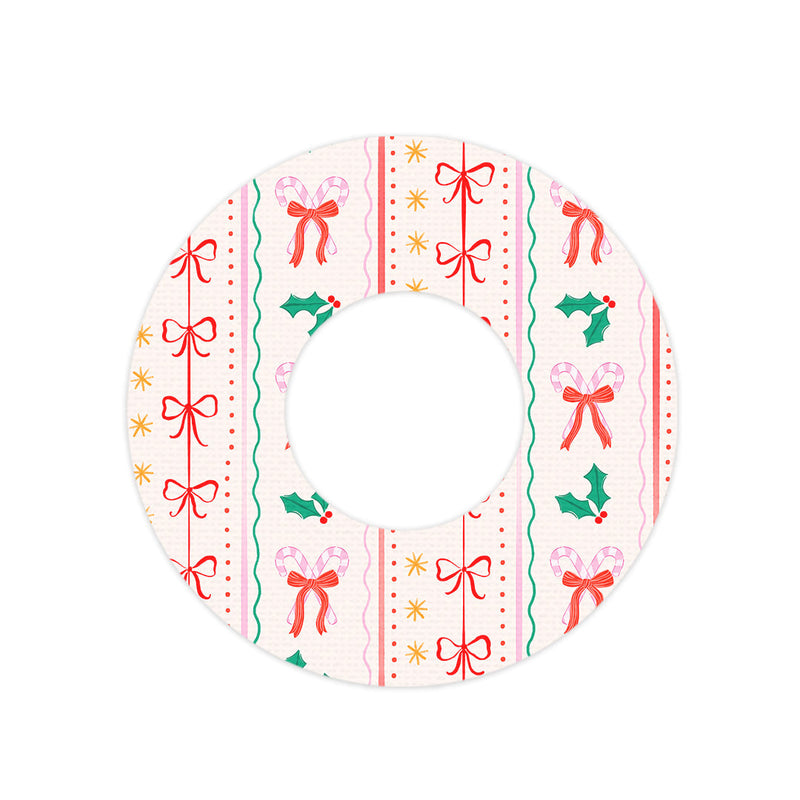 Peelz Holly Jolly Ribbon Freestyle Libre 2 Patch Tape - Pump Peelz Patch Medical Tape