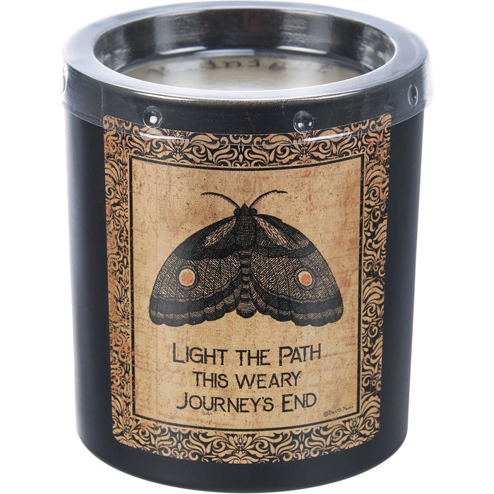 Light The Path Journey's End Jar Candle | Moth in Frosted Black Glass | 35hrs Burn Time