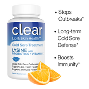 Clear Wellness 360 Lysine + Probiotic Supplement for Cold Sore Support | Lip & Skin Health + Immune Support Probiotics Plus