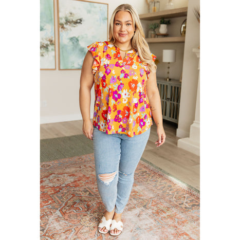 Lizzy Flutter Sleeve Top in Apricot and Red Floral