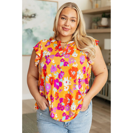 Lizzy Flutter Sleeve Top in Apricot and Red Floral