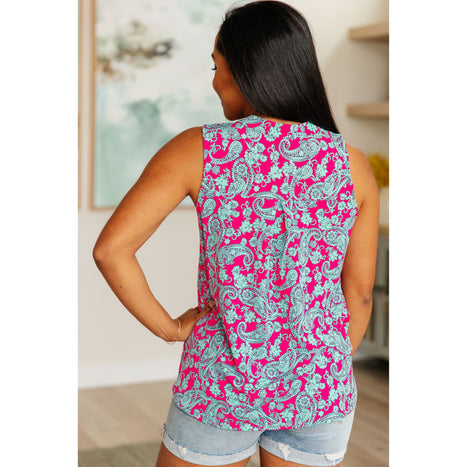 Lizzy Tank Top in Pink and Mint Paisley